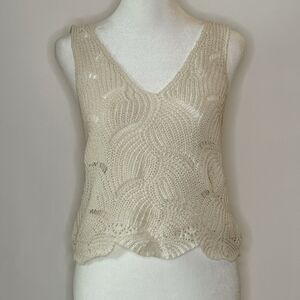 BLUE RAIN Cropped Crochet Sleevless Top Women's XS Ivory Boho Coquette Cottage